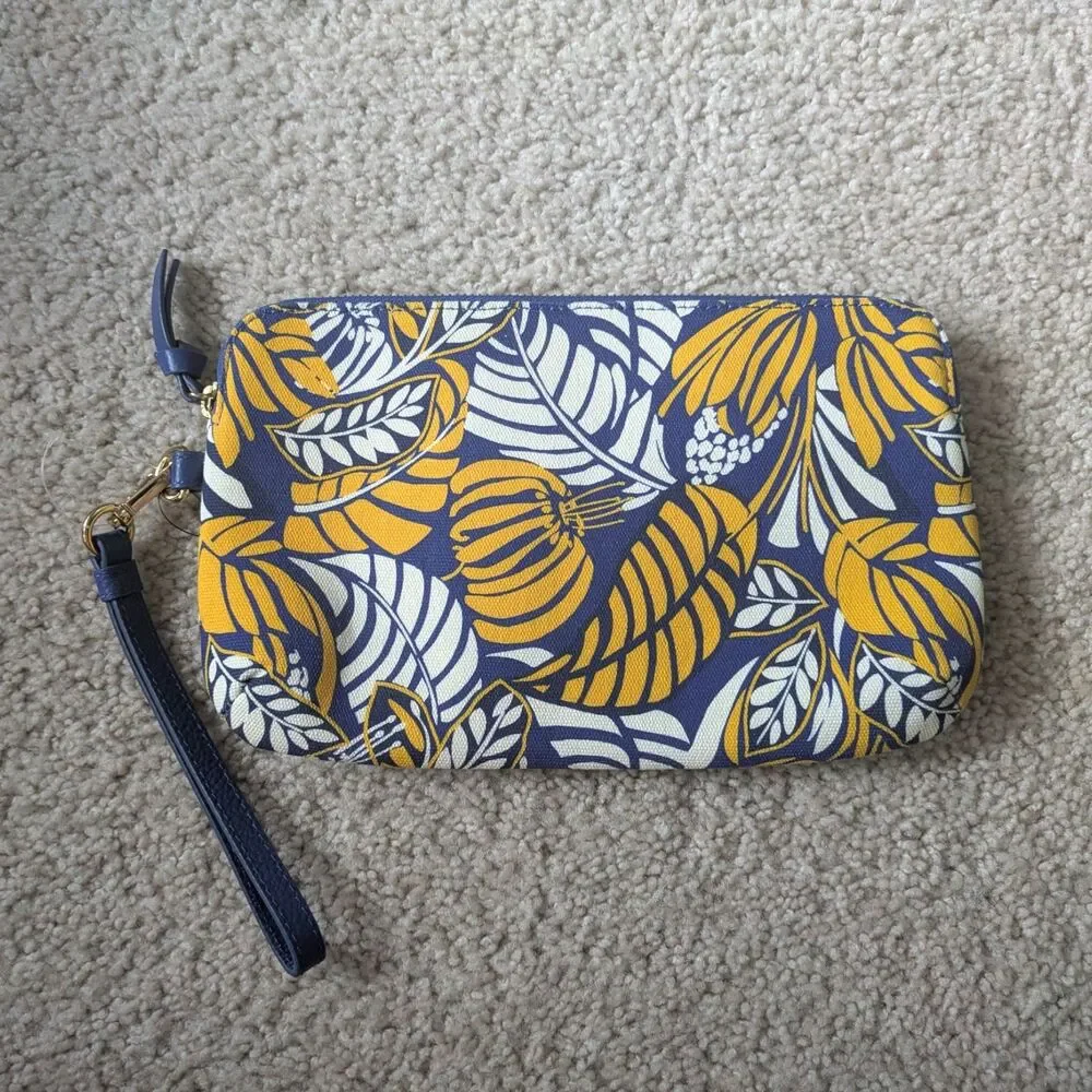 NWT Talbots Blue and Yellow Tropical Print Zipper Pouch